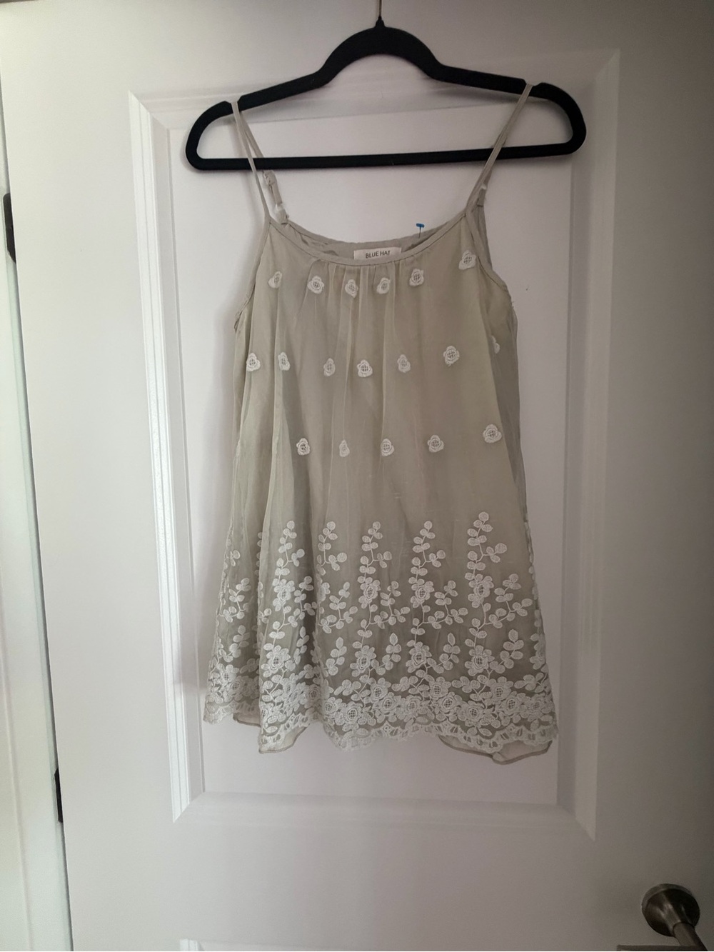 Blue‎ Hat whimsical Sheer Olive Green Embroidered Floral Cami